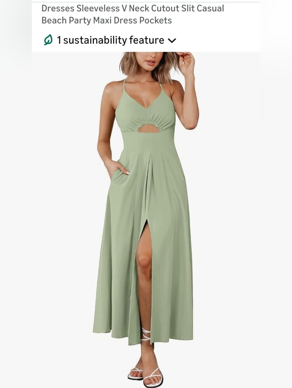Sleeveless V-Neck Cutout Maxi Dress in Sage Green